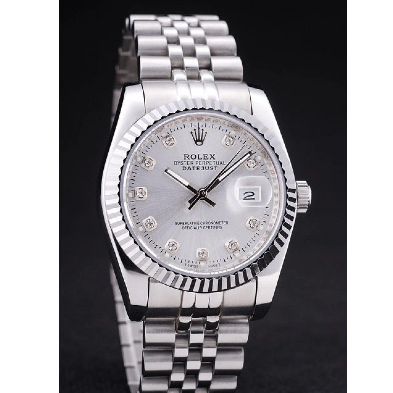 MiroTime 1028 Rolex Datejust Silver Dial Diamonds Ribbed Bezel 7455